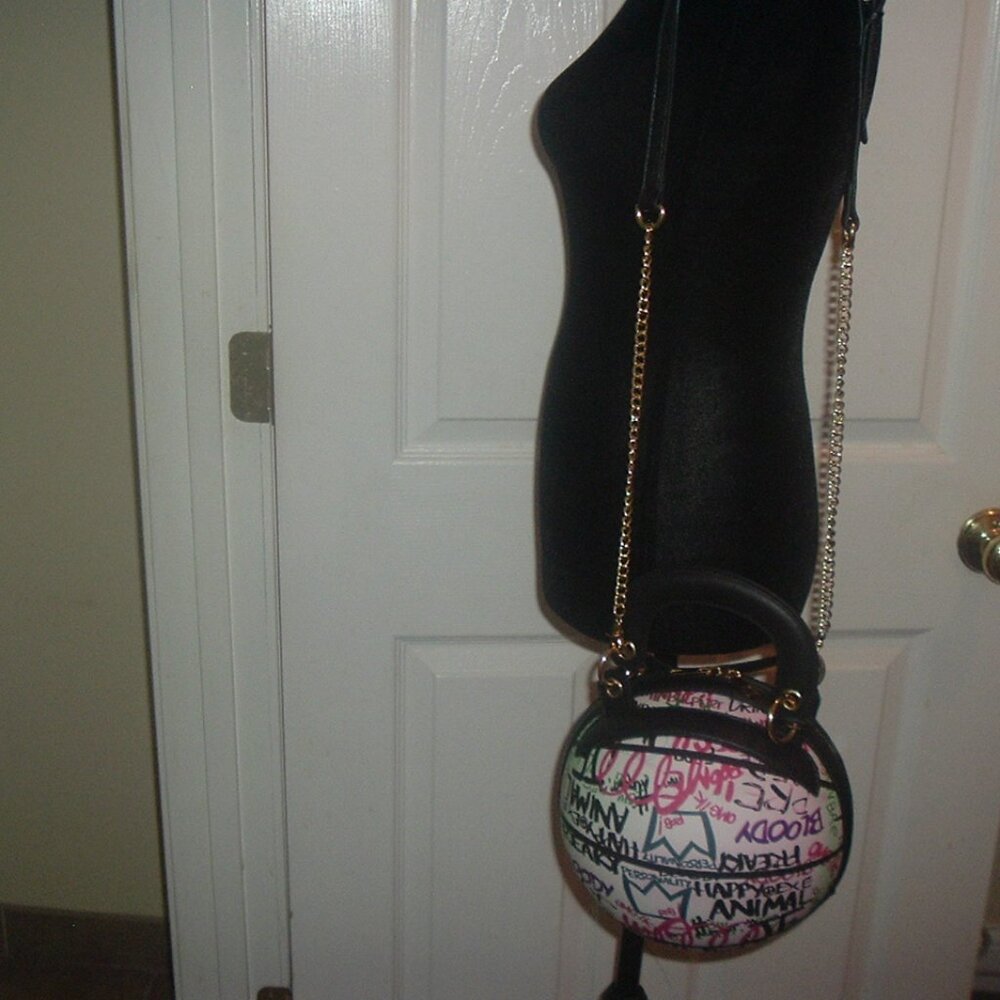 Fashion Pink White Multi Graffiti Print Basketball Top Handle Bag Shoulder Bag